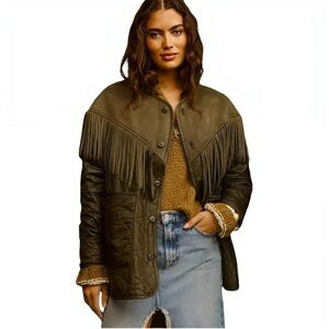 Mother Olive Fringe Quilted Jacket Size Large